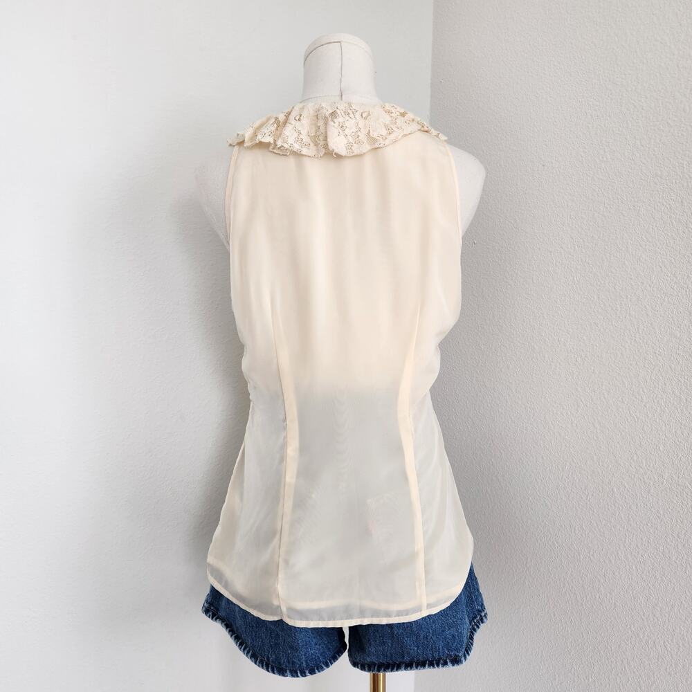 Vintage Y2K Banana Republic Cream Lace Ruffle Button Down Sleeveless Blouse S - Picture 6 of 9